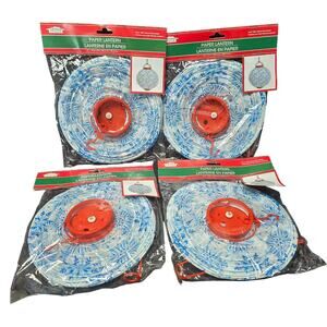 Christmas House White & Blue Snowflake 8x8 Hangable Paper Lantern Set of 4